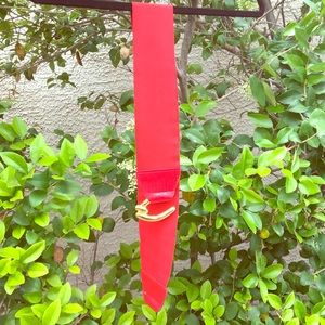 Cherry Red elastic vintage disco belt gold buckle